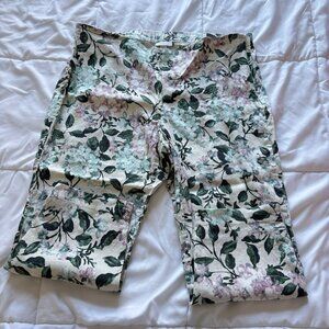 J. Jill Womens Size XL Petite Linen Stretch Floral Crop Pants Green Office